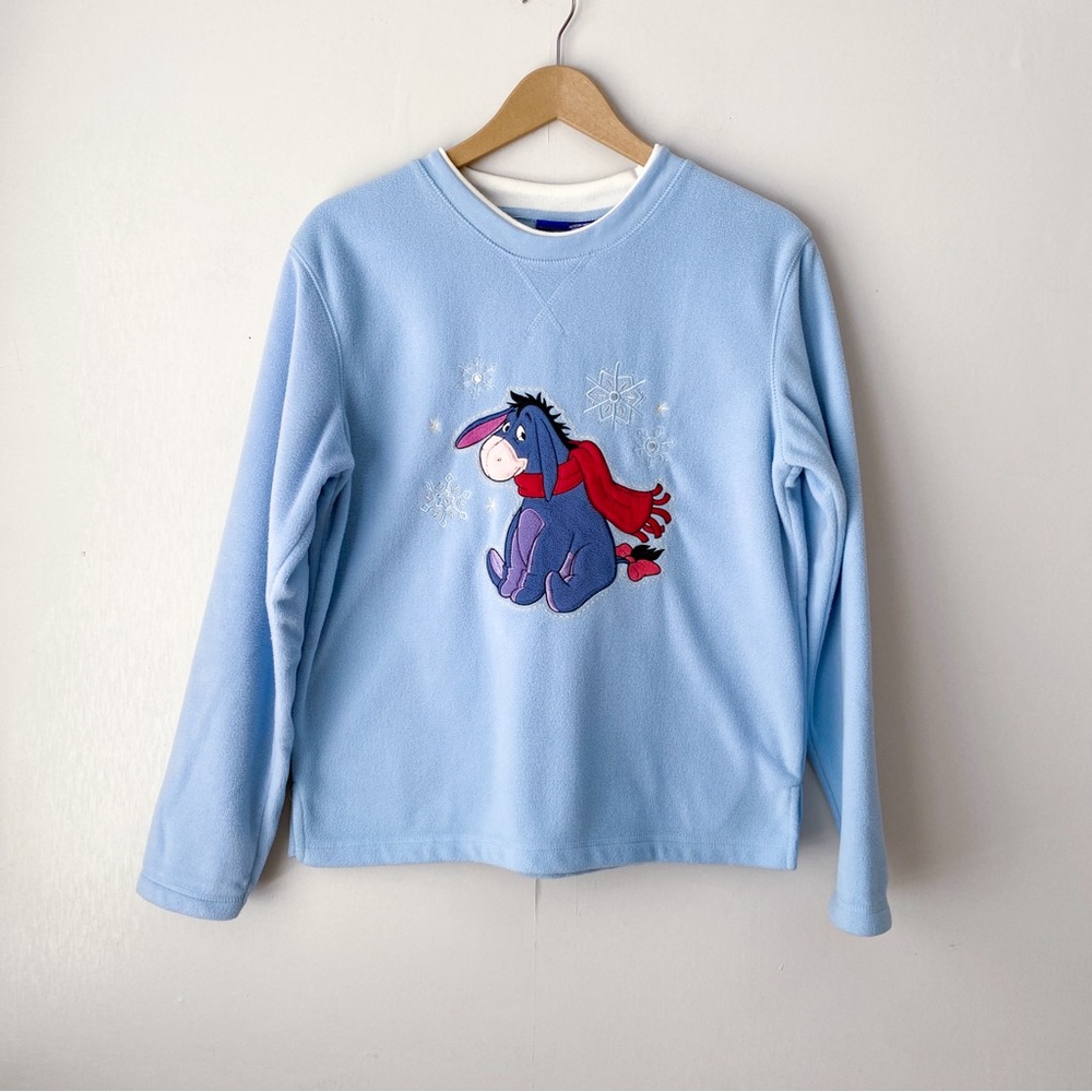 Y2K Disney Eeyore Blue Fleece Crewneck Sweatshirt Medium